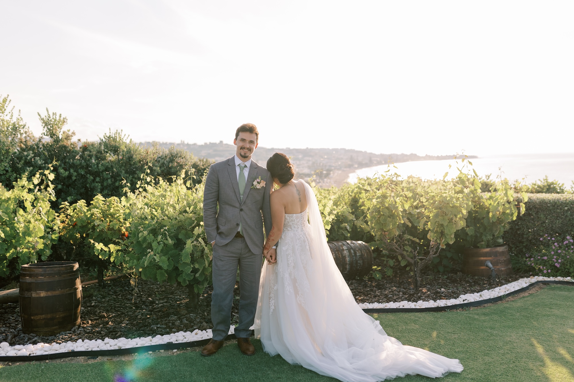 Mia and Dyllan on their wedding day at Sea View by En Kipo, Chania