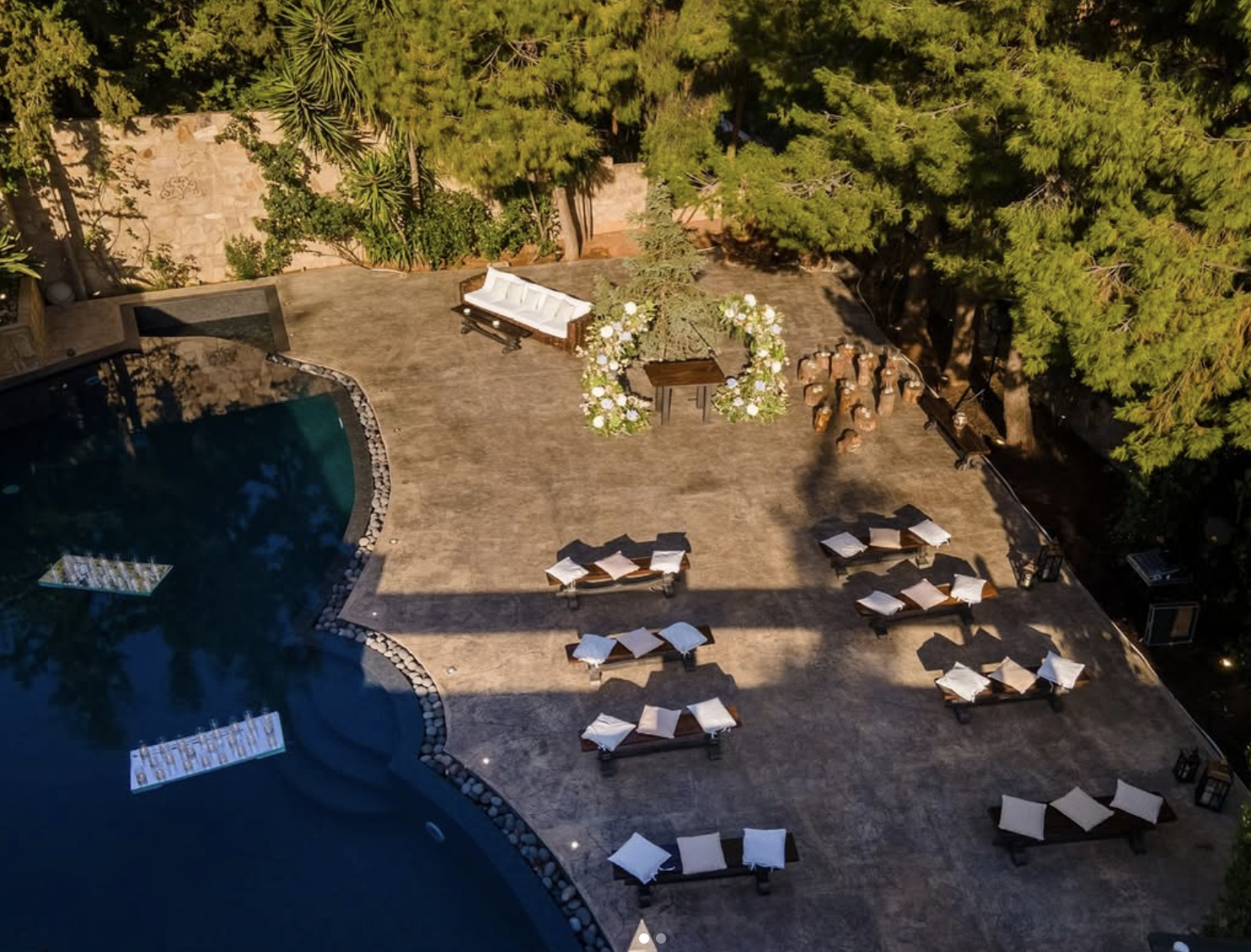 Poolside ceremony setup at Ktima Kleopatra